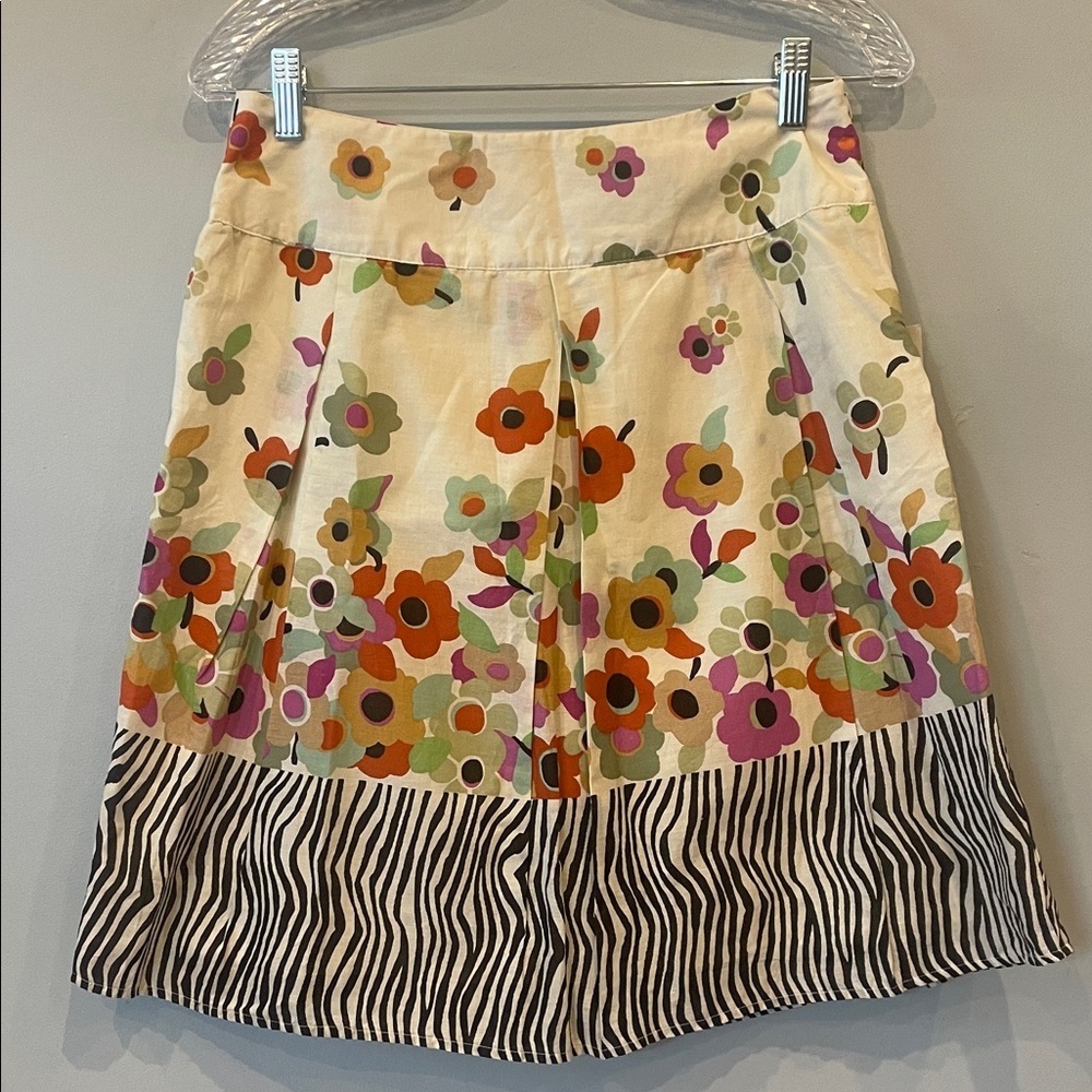 Studio Multicolor Floral A-Line Skirt with Zebra Hem